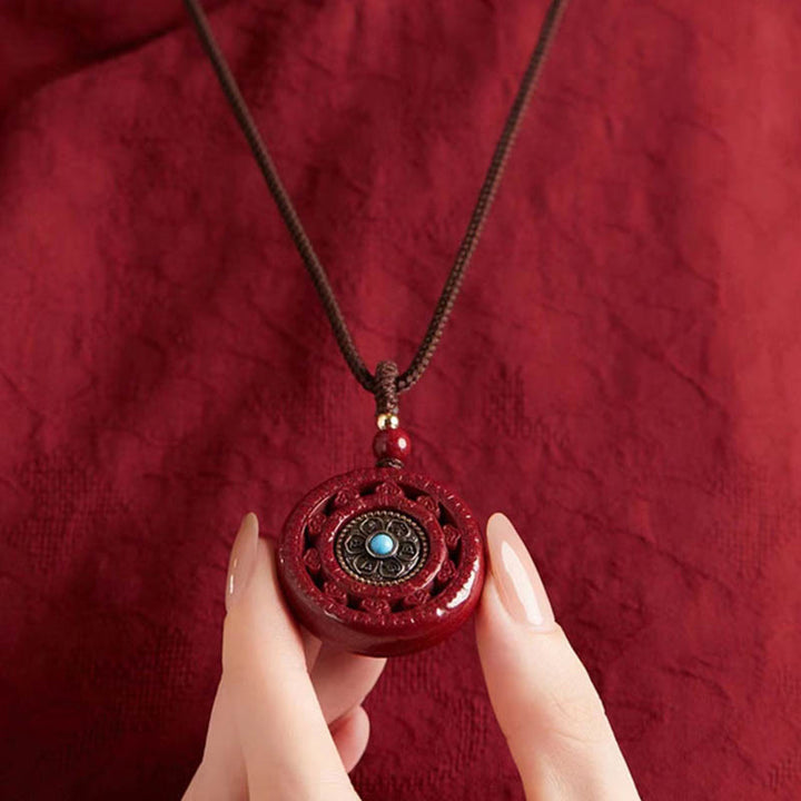 Buddha Stones Cinnabar Om Mani Padme Hum Blessing Rotatable Necklace Pendant Key Chain - image 7