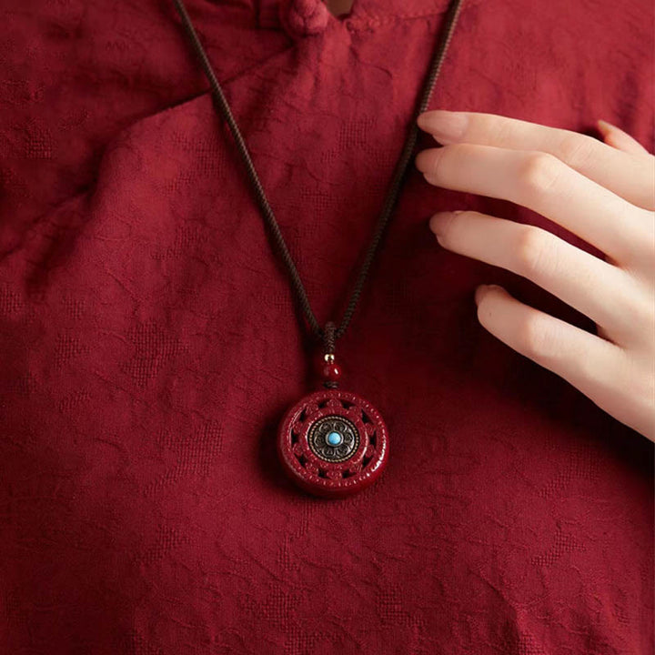 Buddha Stones Cinnabar Om Mani Padme Hum Blessing Rotatable Necklace Pendant Key Chain - image 4