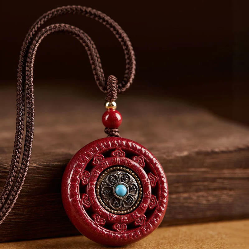 Buddha Stones Cinnabar Om Mani Padme Hum Blessing Rotatable Necklace Pendant Key Chain - image 9