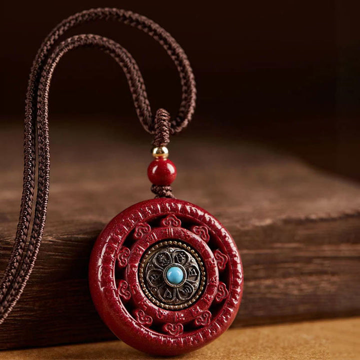 Buddha Stones Cinnabar Om Mani Padme Hum Blessing Rotatable Necklace Pendant Key Chain - image 9
