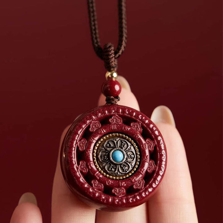 Buddha Stones Cinnabar Om Mani Padme Hum Blessing Rotatable Necklace Pendant Key Chain - image 2