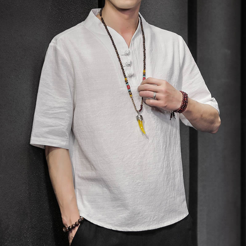 Buddha Stones Casual Summer Half Sleeve Shirt Cotton Men Clothing - image 6