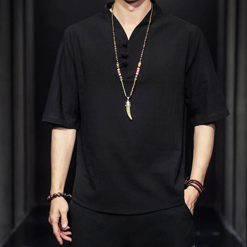 Buddha Stones Casual Summer Half Sleeve Shirt Cotton Men Clothing - image 9