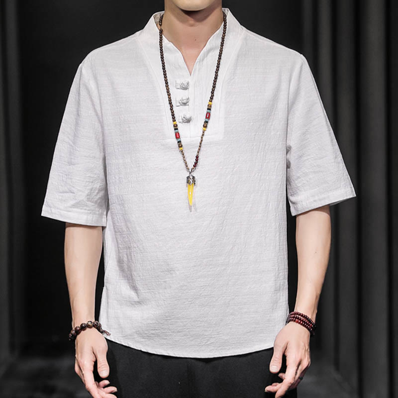 Buddha Stones Casual Summer Half Sleeve Shirt Cotton Men Clothing - image 1