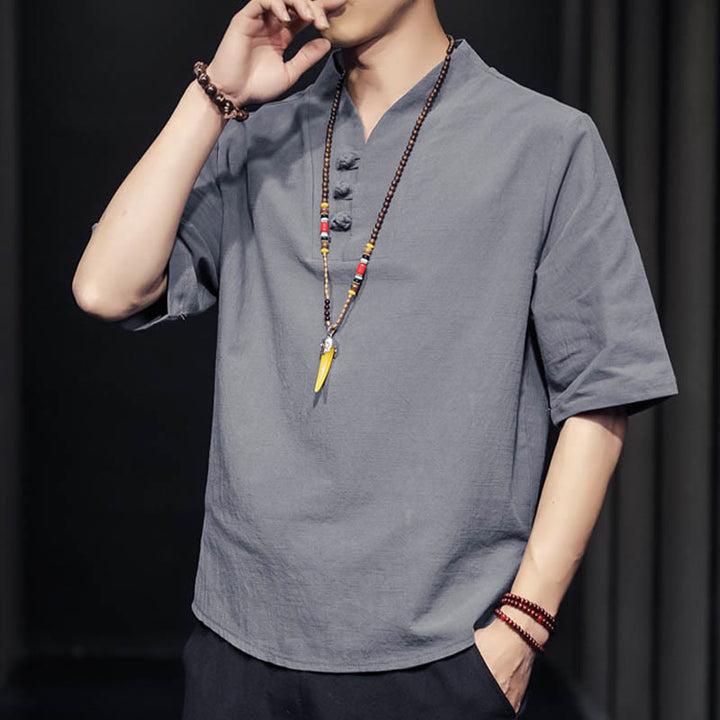 Buddha Stones Casual Summer Half Sleeve Shirt Cotton Men Clothing - image 21