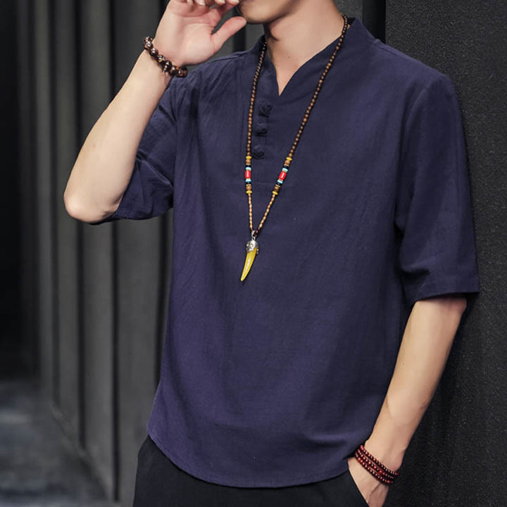 Buddha Stones Casual Summer Half Sleeve Shirt Cotton Men Clothing - image 29