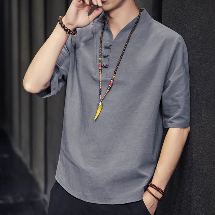 Buddha Stones Casual Summer Half Sleeve Shirt Cotton Men Clothing - image 23