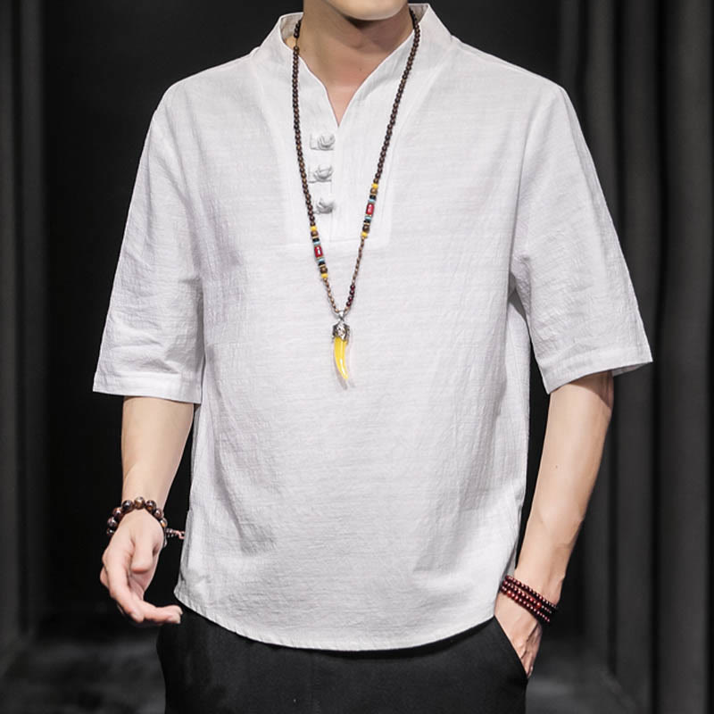 Buddha Stones Casual Summer Half Sleeve Shirt Cotton Men Clothing - image 5