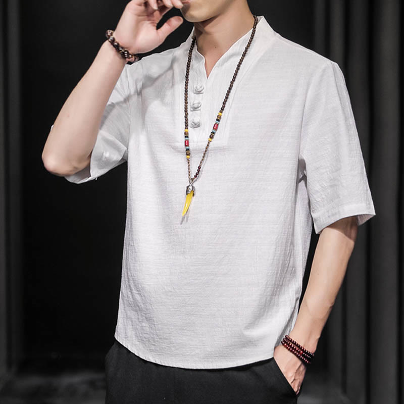 Buddha Stones Casual Summer Half Sleeve Shirt Cotton Men Clothing - image 3
