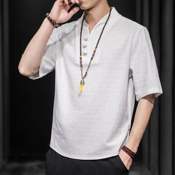 Buddha Stones Casual Summer Half Sleeve Shirt Cotton Men Clothing - image 3