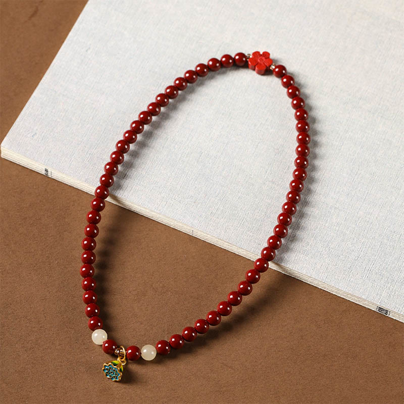 Buddha Stones Cinnabar Lotus Charm Double Wrap Blessing Bracelet - image 2