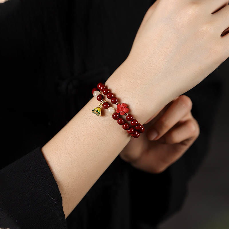 Buddha Stones Cinnabar Lotus Charm Double Wrap Blessing Bracelet - image 4