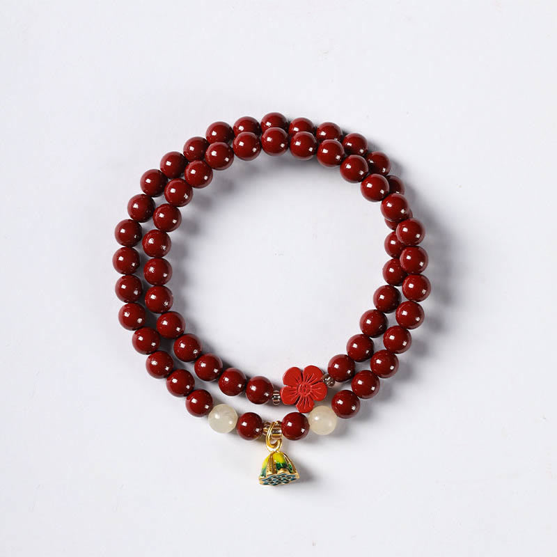 Buddha Stones Cinnabar Lotus Charm Double Wrap Blessing Bracelet - image 7