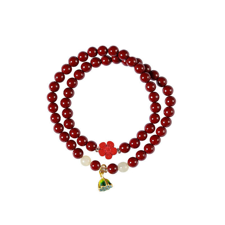 Buddha Stones Cinnabar Lotus Charm Double Wrap Blessing Bracelet - image 8