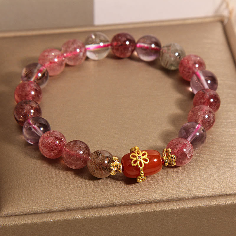 Buddha Stones Natural Super Seven Crystal Red Agate Positivity Bracelet - image 1