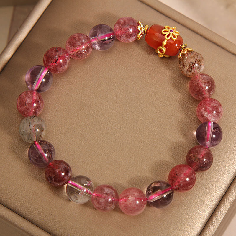 Buddha Stones Natural Super Seven Crystal Red Agate Positivity Bracelet - image 4