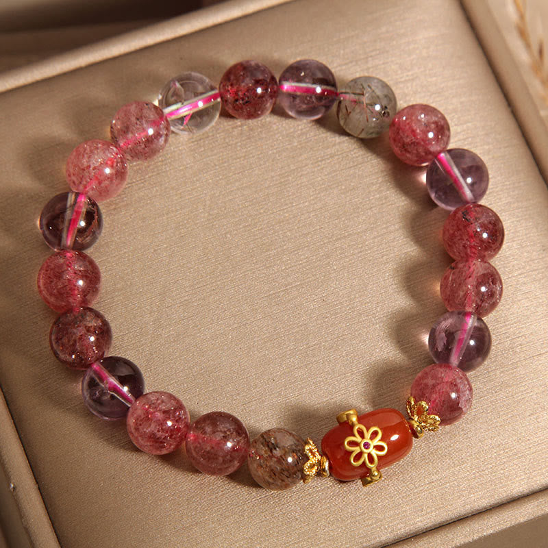 Buddha Stones Natural Super Seven Crystal Red Agate Positivity Bracelet - image 7