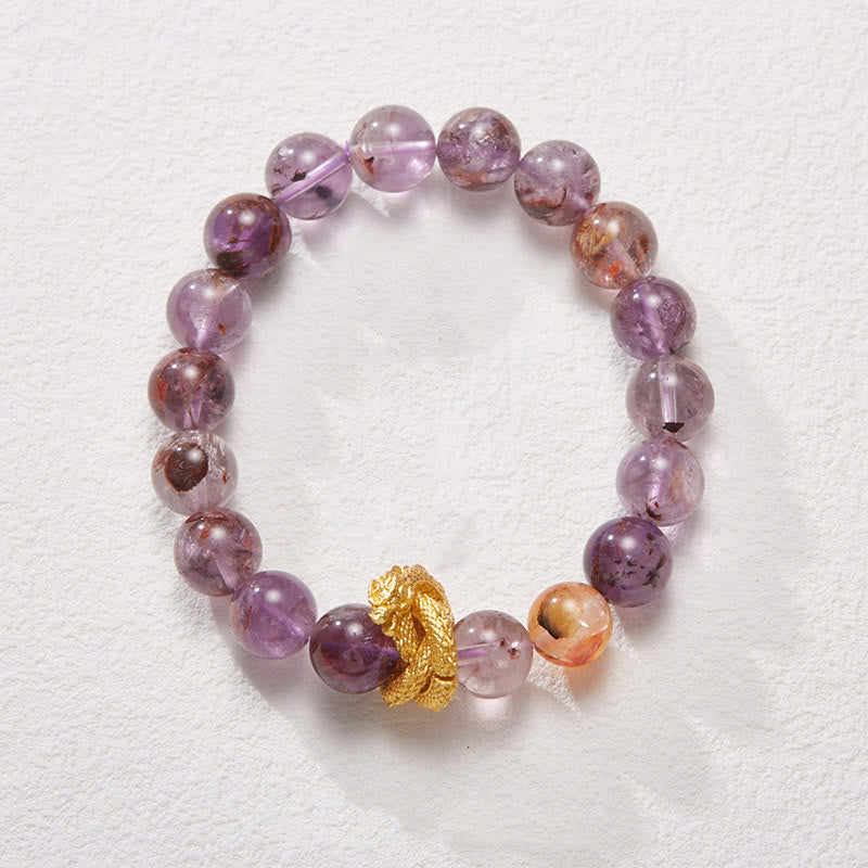 Buddha Stones Purple Phantom Copper Gold-plated Dragon Wisdom Bracelet - Purple Phantom(Wrist Circumference: 14-16cm) - image 0