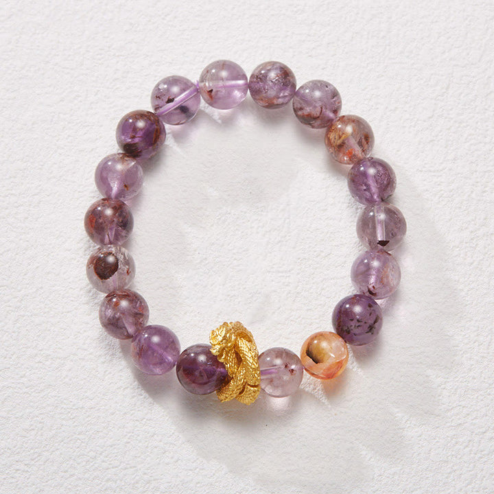 Buddha Stones Purple Phantom Copper Gold-plated Dragon Wisdom Bracelet - Purple Phantom(Wrist Circumference: 14-16cm) - image 0