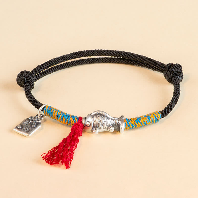 Buddha Stones 999 Sterling Silver Red String Lucky Koi Fish Protection Bracelet - Black(Wrist Circumference 14-18cm) - image 15