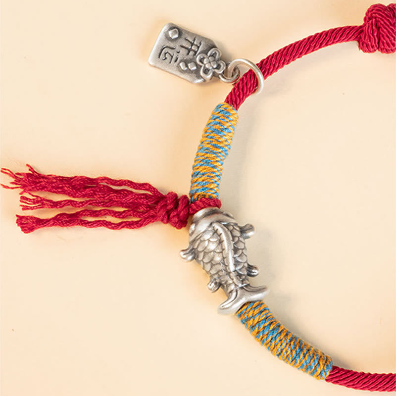 Buddha Stones 999 Sterling Silver Red String Lucky Koi Fish Protection Bracelet - image 4