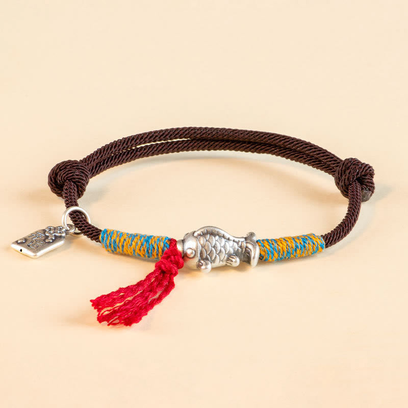 Buddha Stones 999 Sterling Silver Red String Lucky Koi Fish Protection Bracelet - Brown(Wrist Circumference 14-18cm) - image 14