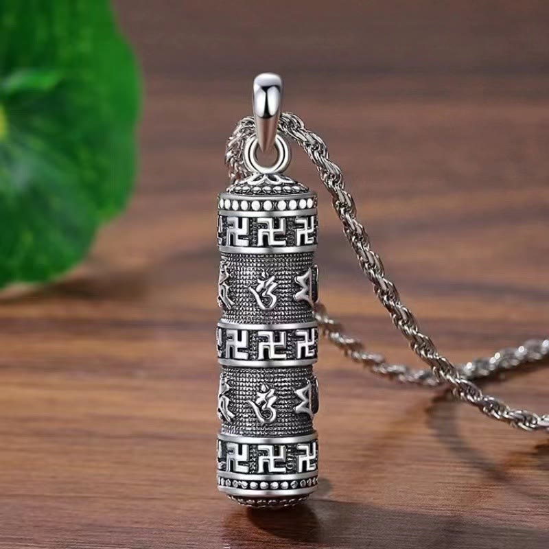 Buddha Stones Om Mani Padme Hum Swastika Twisted Chain Wisdom Necklace Pendant - Six True Words Necklace Pendant(with Twisted Chain) - image 0