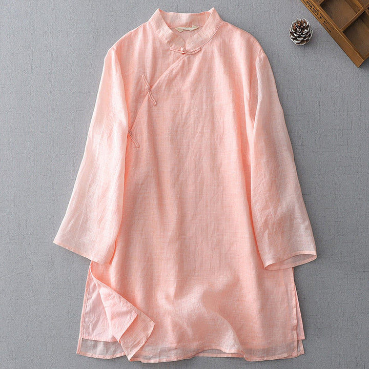 Buddha Stones Solid Color Frog-Button Three Quarter Sleeve Double Layer Cotton Linen Shirt - MistyRose - US8-10，UK/AU12-14，EU40-42 (2XL) - image 18