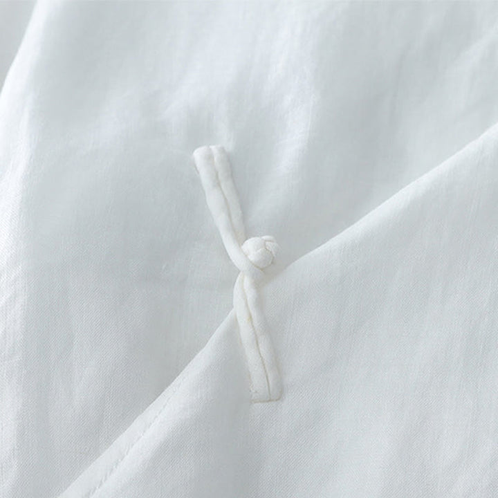 Buddha Stones Solid Color Frog-Button Three Quarter Sleeve Double Layer Cotton Linen Shirt - image 3