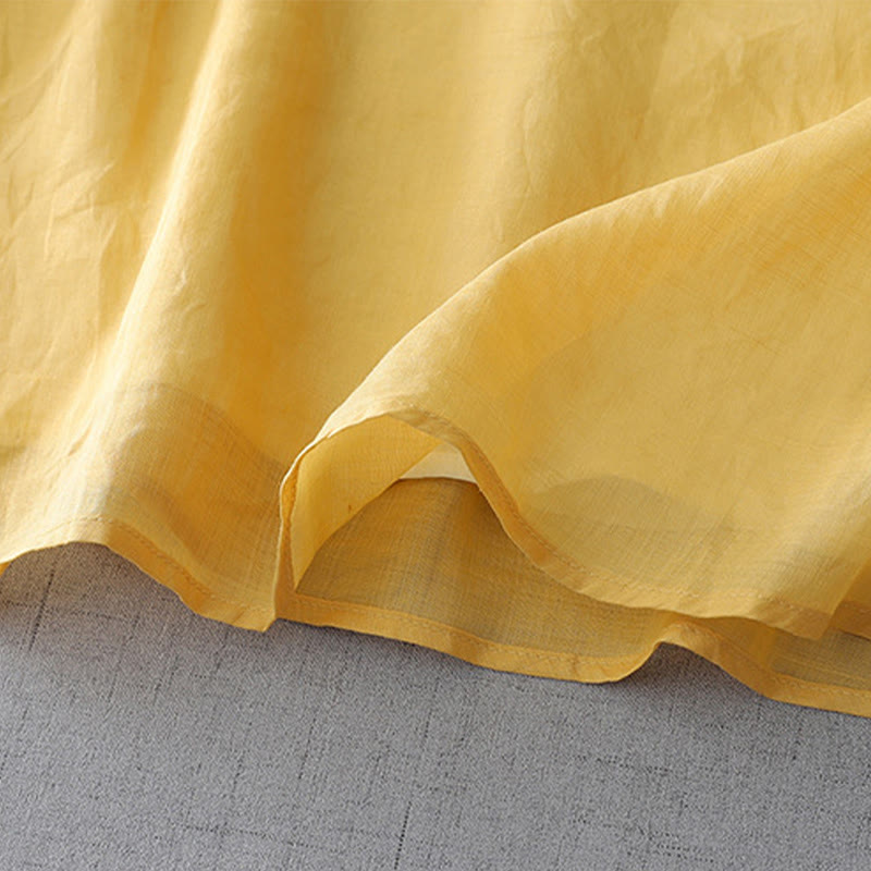 Buddha Stones Solid Color Frog-Button Three Quarter Sleeve Double Layer Cotton Linen Shirt - image 14