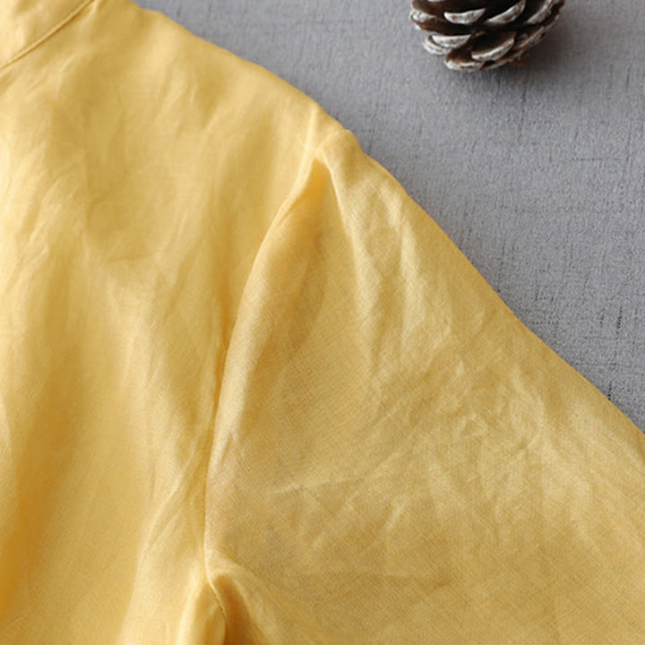 Buddha Stones Solid Color Frog-Button Three Quarter Sleeve Double Layer Cotton Linen Shirt - image 11