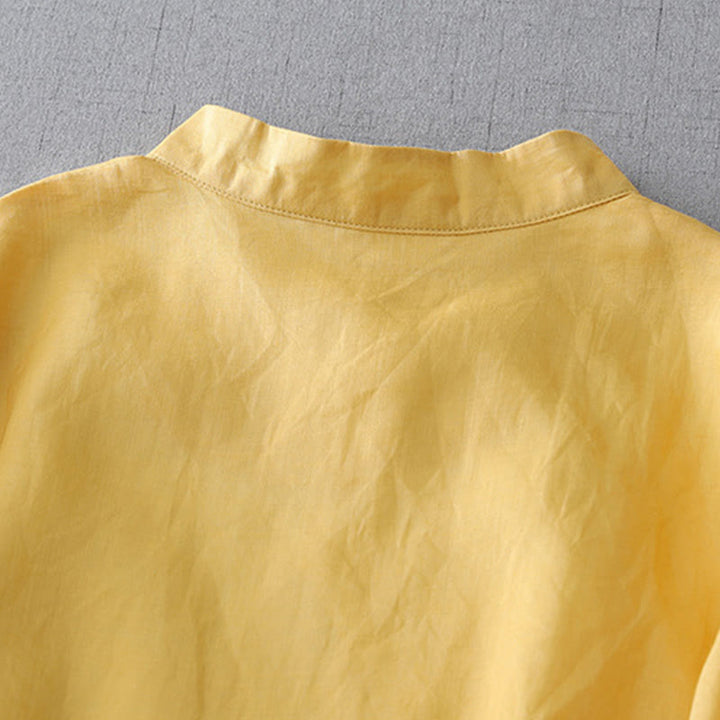 Buddha Stones Solid Color Frog-Button Three Quarter Sleeve Double Layer Cotton Linen Shirt - image 16