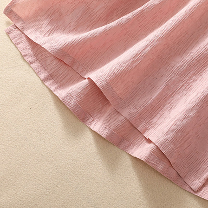 Buddha Stones Plum Blossom Embroidery Frog-Button Short Sleeve Cotton Linen Shirt - image 9