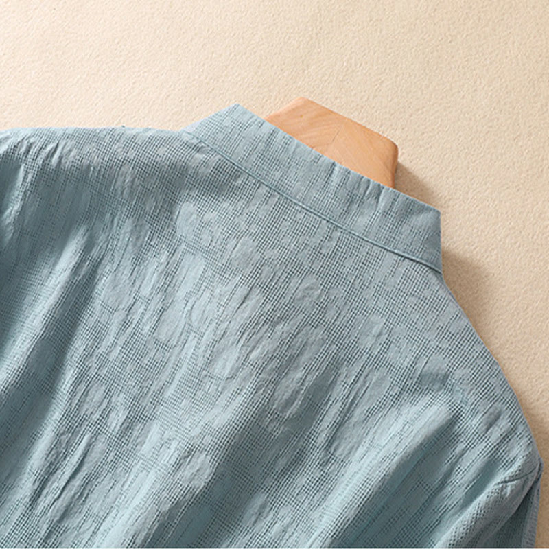 Buddha Stones Plum Blossom Embroidery Frog-Button Short Sleeve Cotton Linen Shirt - image 21