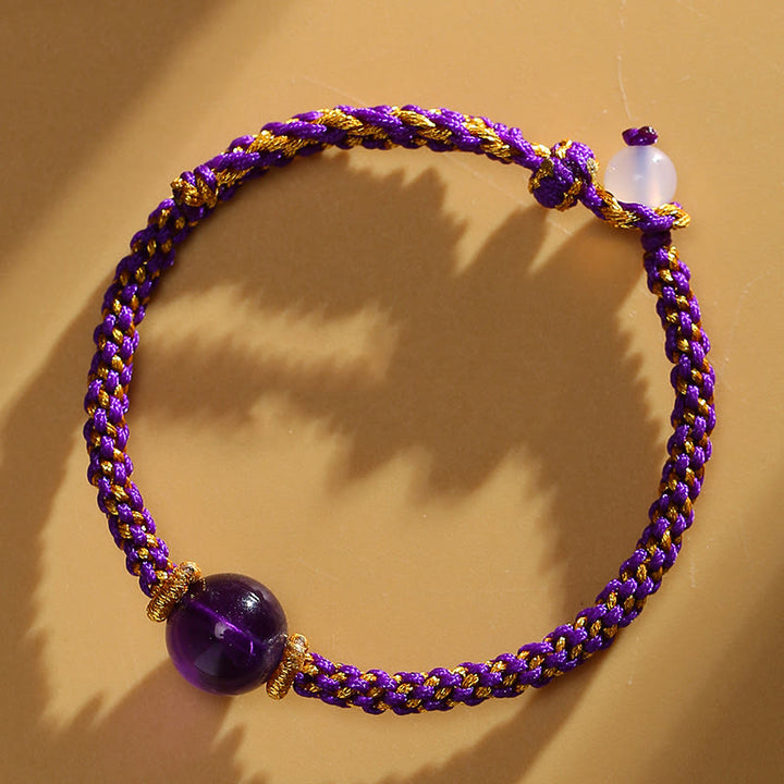 Buddha Stones Handmade Red Agate Amethyst Golden Rutilated Quartz Pink Crystal Bead Calm Braided Bracelet - Amethyst(Wrist Circumference 14-17cm) - image 15