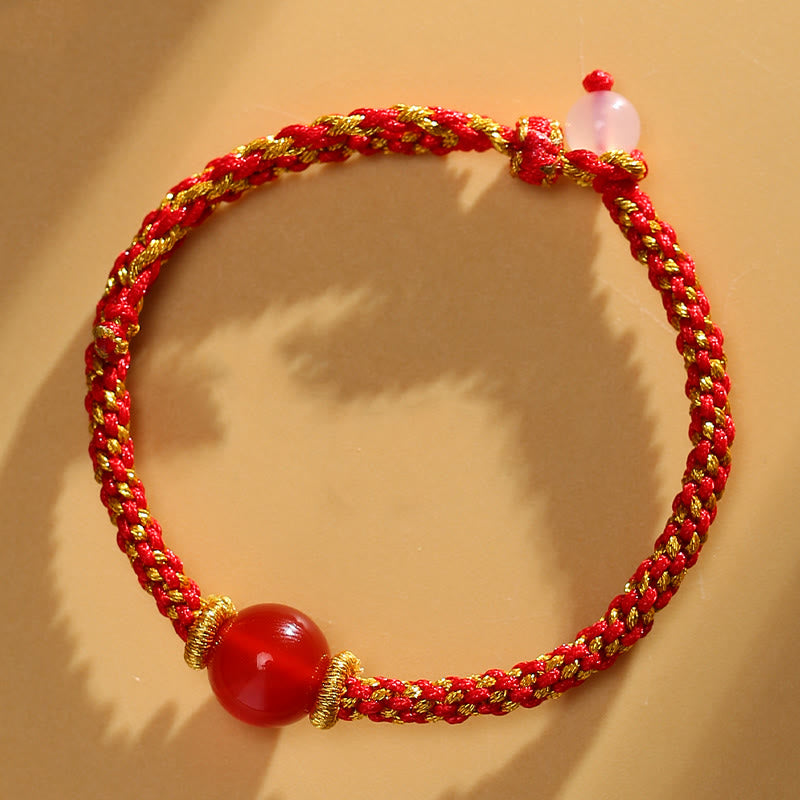 Buddha Stones Handmade Red Agate Amethyst Golden Rutilated Quartz Pink Crystal Bead Calm Braided Bracelet - Red Agate(Wrist Circumference 14-17cm) - image 2