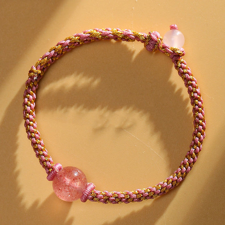 Buddha Stones Handmade Red Agate Amethyst Golden Rutilated Quartz Pink Crystal Bead Calm Braided Bracelet - Strawberry Quartz(Wrist Circumference 14-17cm) - image 27