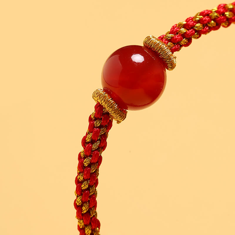 Buddha Stones Handmade Red Agate Amethyst Golden Rutilated Quartz Pink Crystal Bead Calm Braided Bracelet - image 3