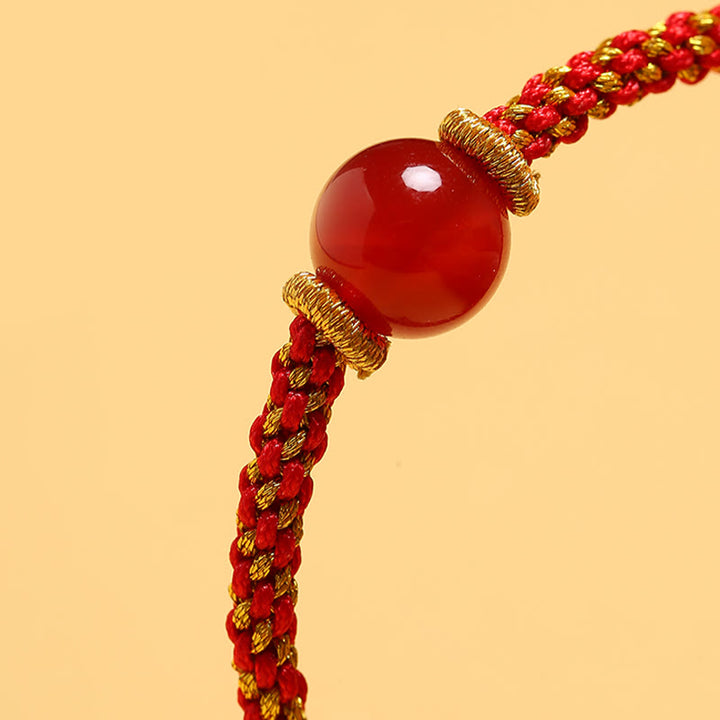 Buddha Stones Handmade Red Agate Amethyst Golden Rutilated Quartz Pink Crystal Bead Calm Braided Bracelet - image 3