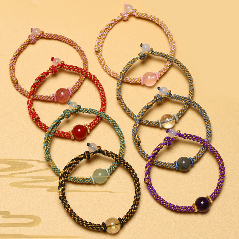 Buddha Stones Handmade Red Agate Amethyst Golden Rutilated Quartz Pink Crystal Bead Calm Braided Bracelet - image 0