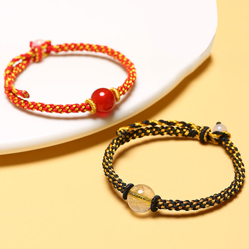 Buddha Stones Handmade Red Agate Amethyst Golden Rutilated Quartz Pink Crystal Bead Calm Braided Bracelet - image 1