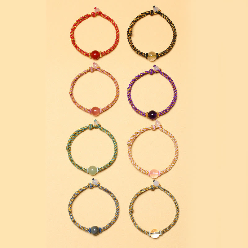 Buddha Stones Handmade Red Agate Amethyst Golden Rutilated Quartz Pink Crystal Bead Calm Braided Bracelet - image 35