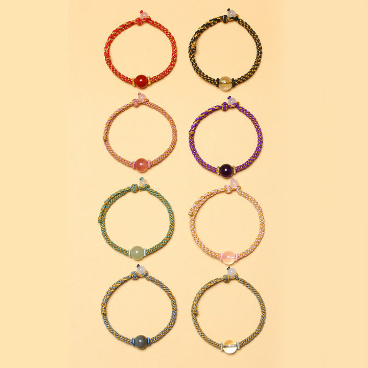 Buddha Stones Handmade Red Agate Amethyst Golden Rutilated Quartz Pink Crystal Bead Calm Braided Bracelet - image 35