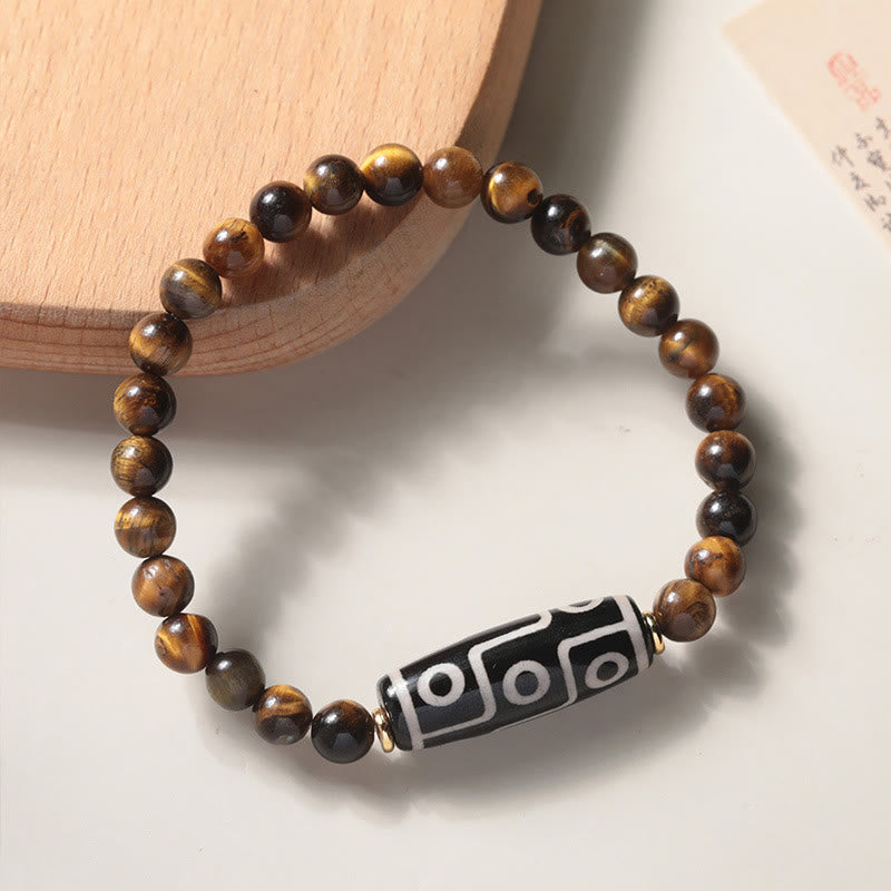 Buddha Stones Tibetan Tiger Eye Tourmaline Nine-Eye Dzi Bead Protection Bracelet - image 1