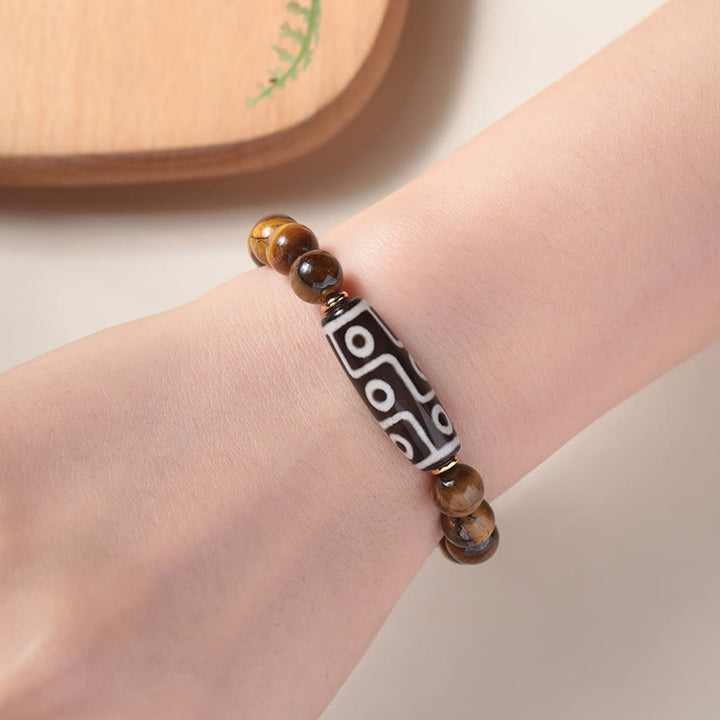 Buddha Stones Tibetan Tiger Eye Tourmaline Nine-Eye Dzi Bead Protection Bracelet - image 4