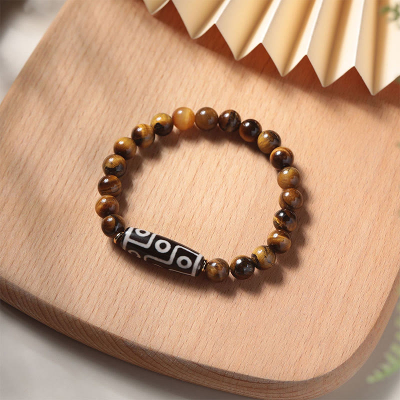 Buddha Stones Tibetan Tiger Eye Tourmaline Nine-Eye Dzi Bead Protection Bracelet - image 2