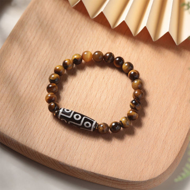 Buddha Stones Tibetan Tiger Eye Tourmaline Nine-Eye Dzi Bead Protection Bracelet - image 2