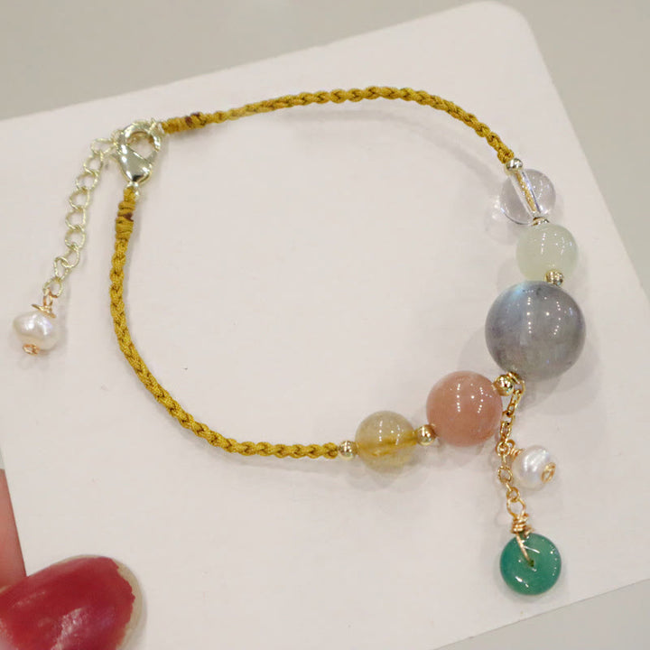 Buddha Stones Moonstone Sunstone Beads Peace Buckle Charm Healing Bracelet - Yellow Rope Moonstone(Wrist Circumference 14-17cm) - image 22
