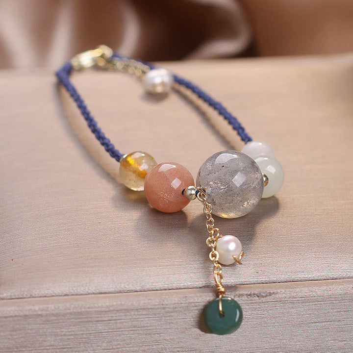 Buddha Stones Moonstone Sunstone Beads Peace Buckle Charm Healing Bracelet - image 18