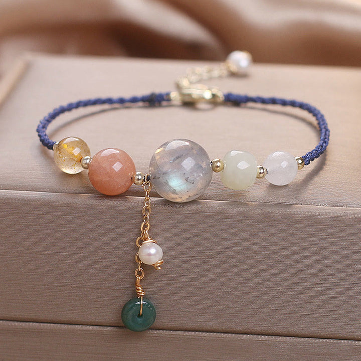 Buddha Stones Moonstone Sunstone Beads Peace Buckle Charm Healing Bracelet - image 17